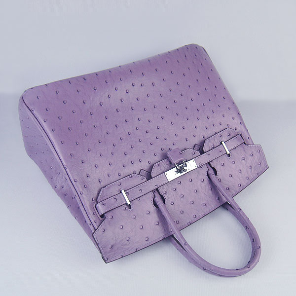 High Quality Fake Hermes Birkin 35CM Ostrich Veins Handbag Purple 6089